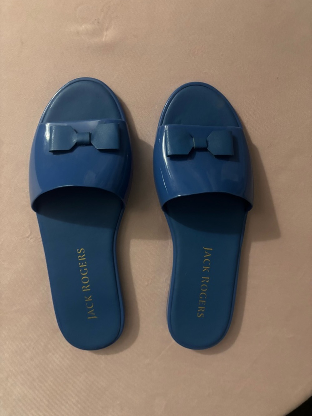 Jack Rogers Glossy Blue Bow Slide Sandals